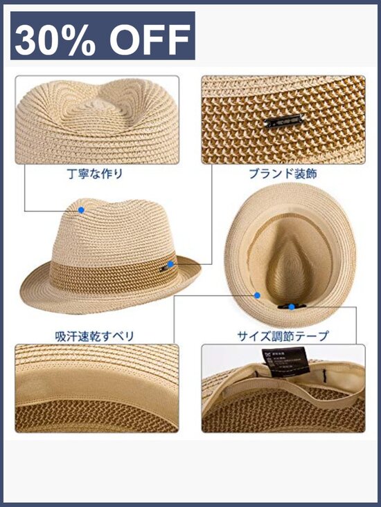 Packable Straw Fedora Panama Sun Hat - Unisex Summer Beach Hat